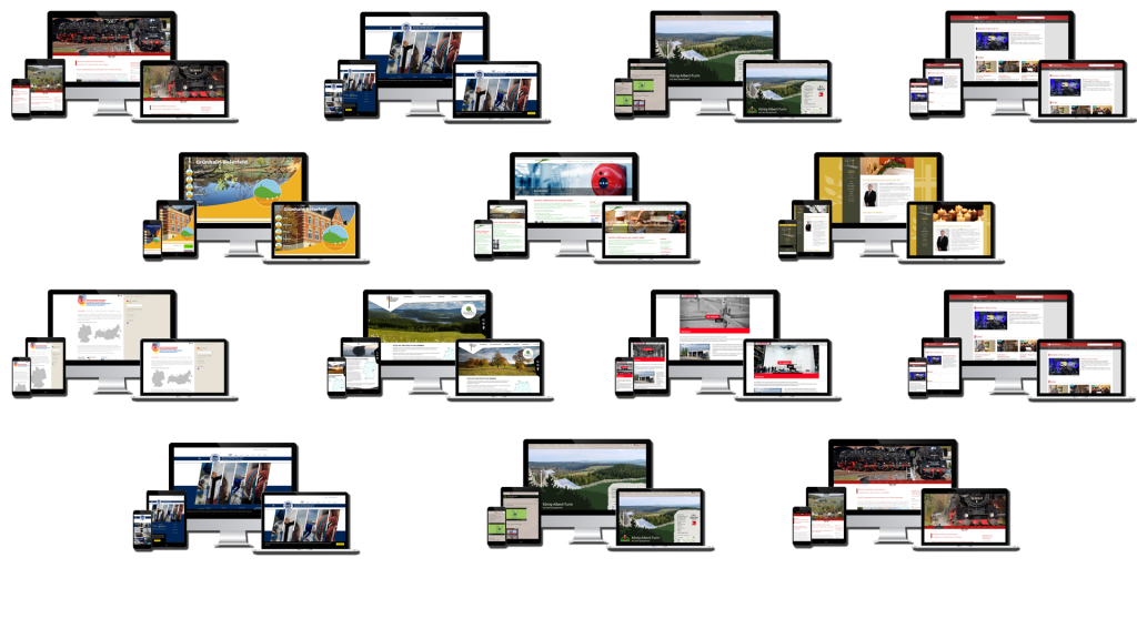 Darstellung von diversen Websites auf Monitor, Laptop, Tablet und Handy